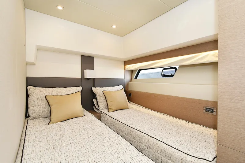 Slide: The Image of Luxurious twin cabin interior of 2018 Prestige 560 Fly yacht with modern design. - 40