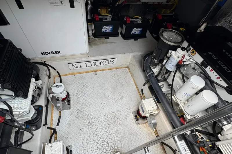 Slide: The Image of Engine room of 2019 Cruisers Yachts 42 Cantius with Kohler generator and Volvo IPS 500. - 18