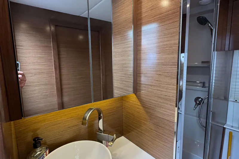 Slide: The Image of Luxurious bathroom interior of 2019 Cruisers Yachts 42 Cantius with modern fixtures. - 53