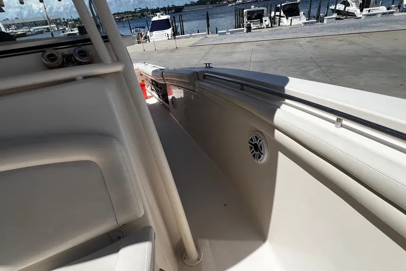 Slide: The Image of 2015 Grady-White Canyon 336 boat interior with dock view. - 44