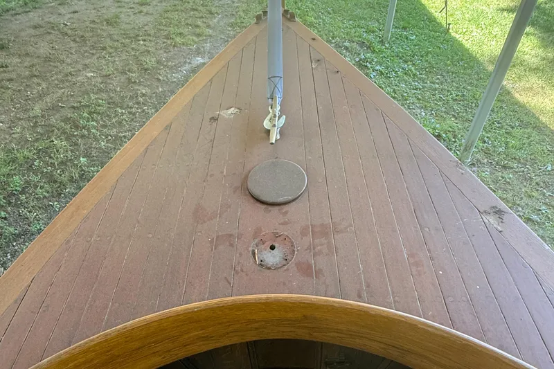 Slide: The Image of 1904 Fay & Bowen Torpedo Launch wooden deck, showcasing vintage craftsmanship. - 18