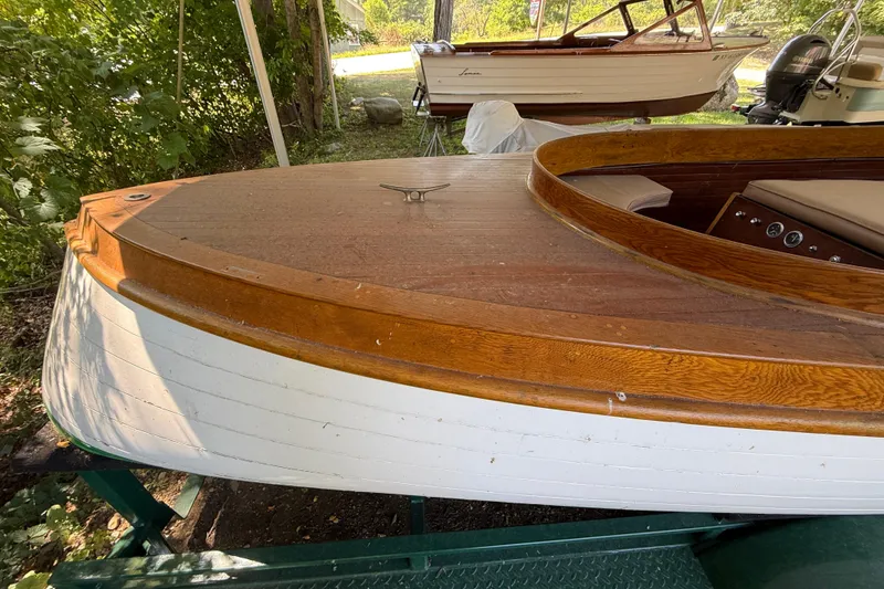 Slide: The Image of 1904 Fay & Bowen Torpedo Launch with wooden deck and classic design. - 8