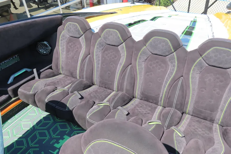 Slide: The Image of Luxurious interior seating of 2019 Wright Performance WP 360 with stylish green accents. - 12