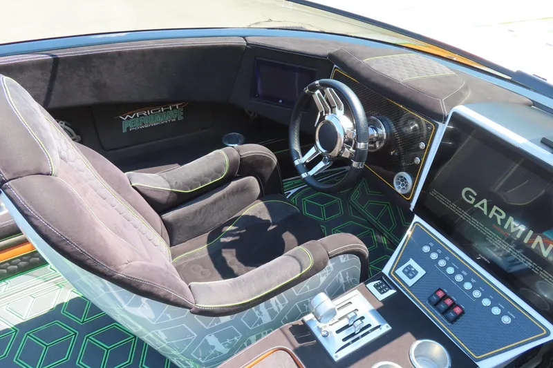 Slide: The Image of 2019 Wright Performance WP 360 cockpit with Garmin navigation and luxurious seating. - 14