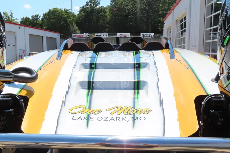 Slide: The Image of 2019 Wright Performance WP 360 speedboat with "One More" decal, Lake Ozark, MO. - 6