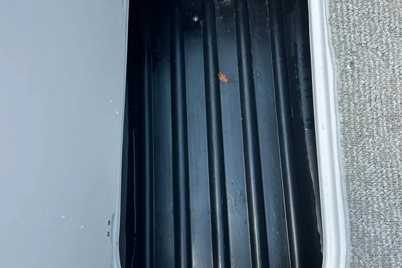 Slide: The Image of 2009 Starcraft Star Step boat storage compartment with black interior and carpeted edge. - 25