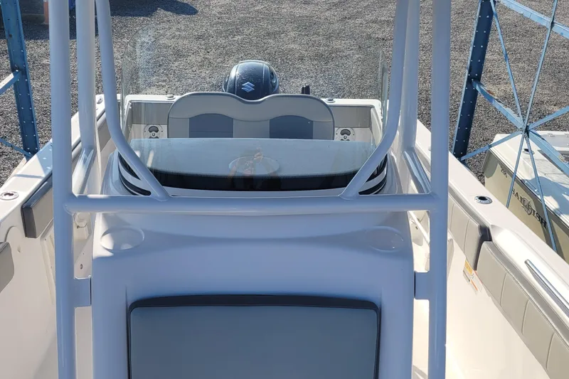 Slide: The Image of 2022 Aquasport 2100 Center Console boat with Suzuki engine, viewed from above. - 39