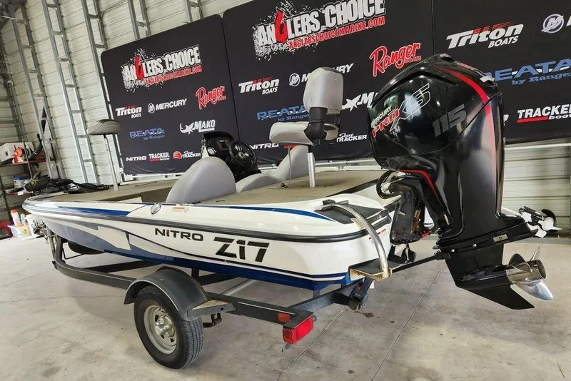Slide: The Image of 2017 Nitro Z17 boat with Mercury engine in a showroom setting. - 3