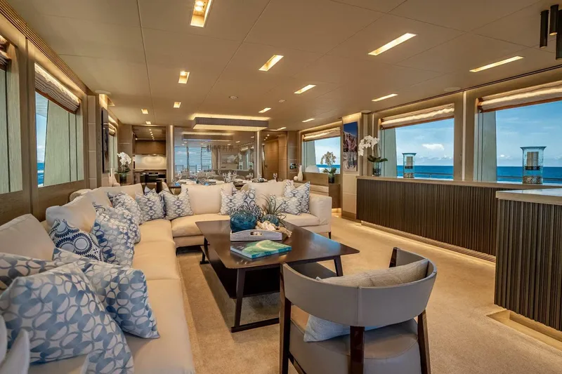 Slide: The Image of Luxurious interior of 2017 Horizon RP120 yacht with elegant seating and ocean views. - 15