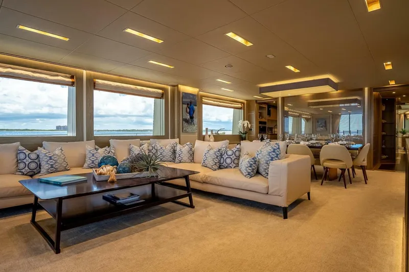 Slide: The Image of Luxurious interior of 2017 Horizon RP120 yacht with elegant seating and ocean view. - 17