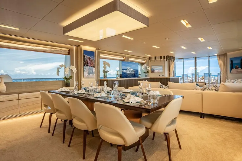 Slide: The Image of Luxurious dining area on 2017 Horizon RP120 yacht with elegant decor and ocean views. - 27