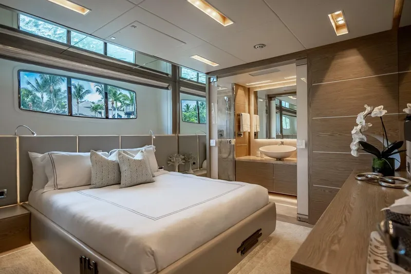Slide: The Image of Luxurious bedroom and bathroom interior on 2017 Horizon RP120 yacht, featuring modern design. - 50