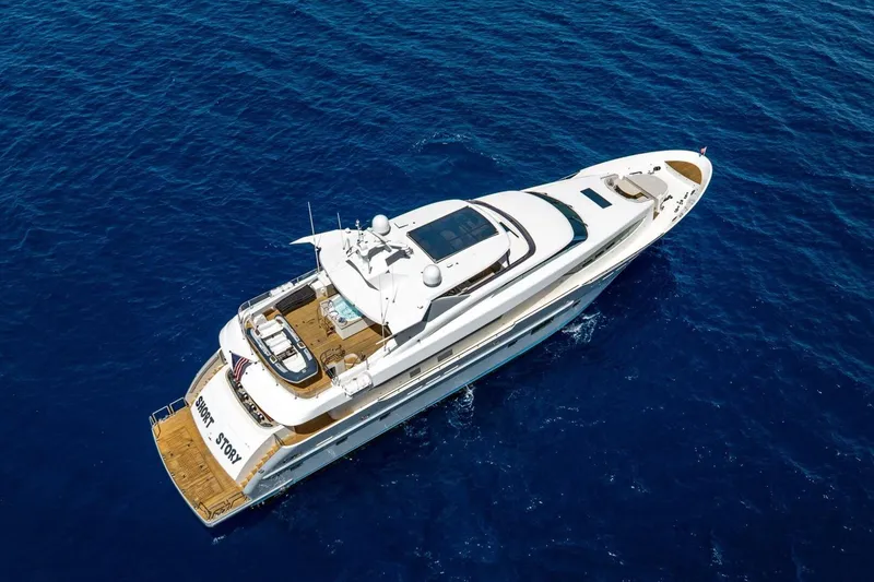 Slide: The Image of Aerial view of 2017 Horizon RP120 yacht cruising on deep blue ocean waters. - 6