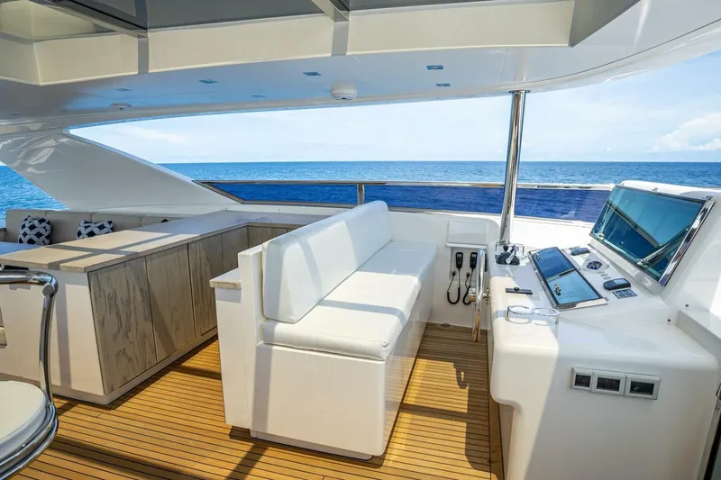 Slide: The Image of Luxurious Horizon RP120 yacht deck with modern seating and ocean view, 2017 model. - 62