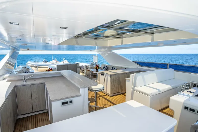 Slide: The Image of Luxurious Horizon RP120 yacht deck with modern seating and ocean view, 2017 model. - 71
