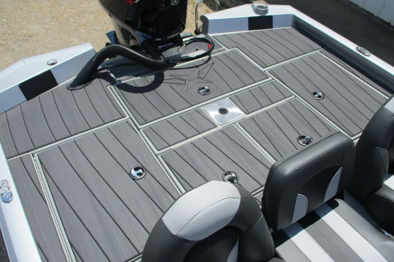 Slide: The Image of 2026 Vexus AVX1980 boat deck with sleek gray seating and modern design. - 16