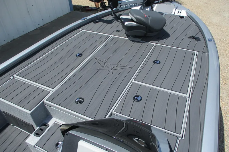 Slide: The Image of 2026 Vexus AVX1980 boat deck with sleek gray design and seating. - 8