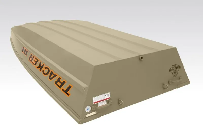 Slide: The Image of 2026 Tracker Grizzly® 1036 Utility boat, beige hull, upside down view. - 3