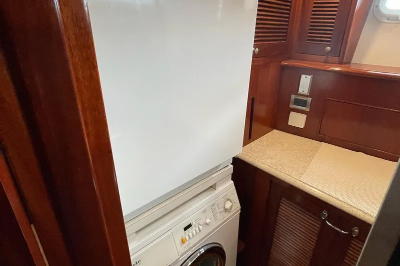 Slide: The Image of Luxurious 2001 Rayburn Flush Deck yacht bathroom with scenic water view. - 16