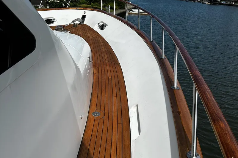 Slide: The Image of Luxurious bathroom on 2001 Rayburn Flush Deck yacht with wooden cabinetry and modern fixtures. - 29