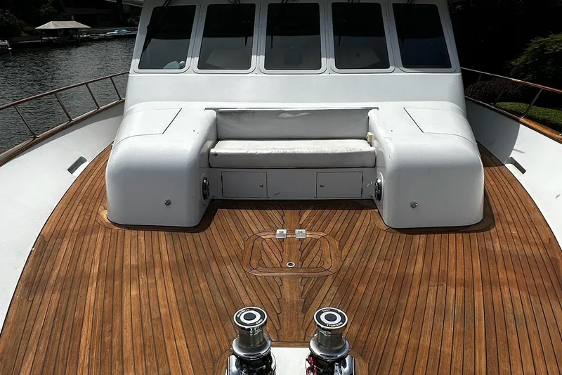 Slide: The Image of Luxurious bathroom on 2001 Rayburn Flush Deck yacht with wooden cabinetry and modern fixtures. - 31
