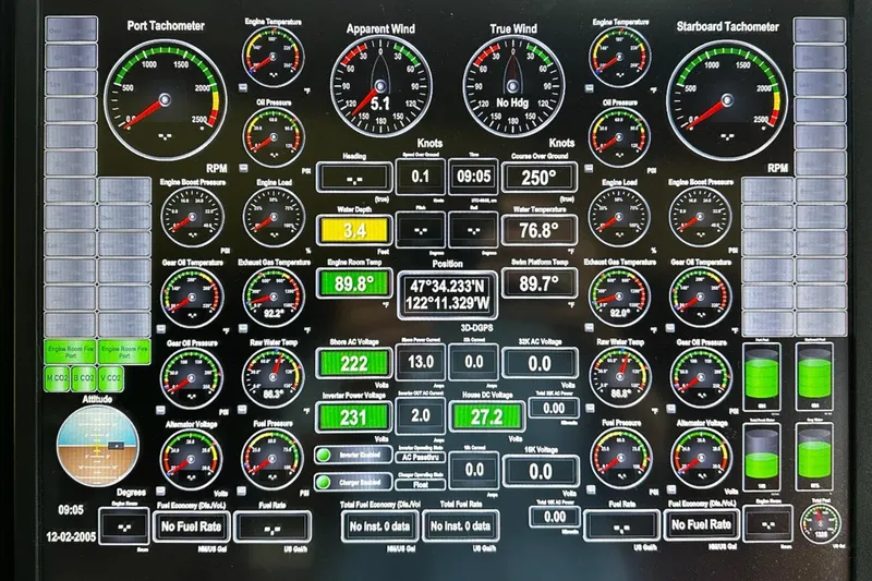 Slide: The Image of Luxurious 2001 Rayburn Flush Deck yacht interior with seating and ocean view. - 41