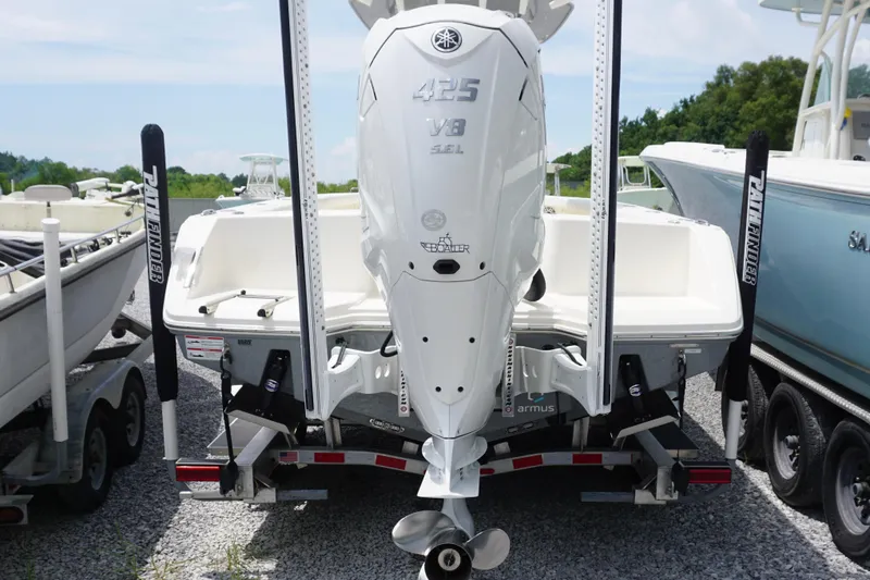 Slide: The Image of 2024 Pathfinder 2700 Open boat with Yamaha 425 V8 engine on trailer. - 6