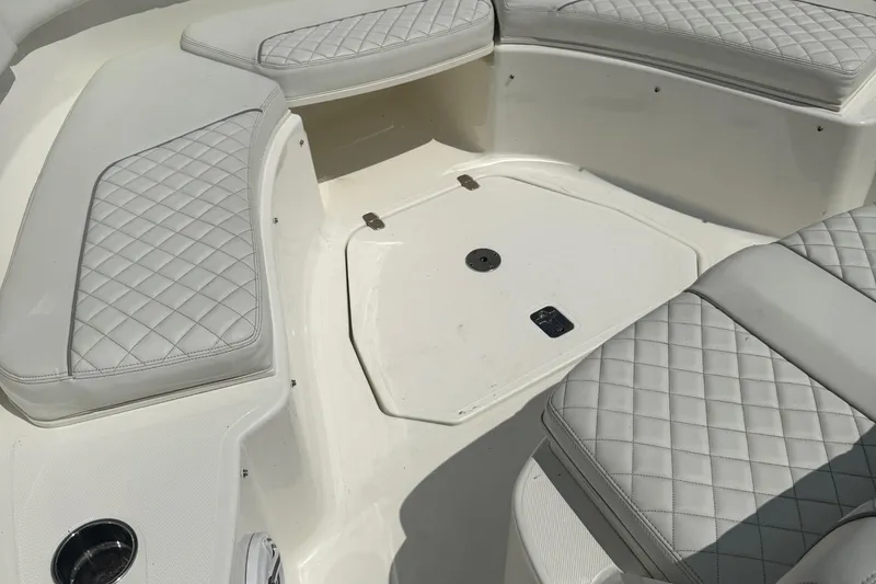 Slide: The Image of Luxurious seating on 2022 Pursuit S 378 Sport boat with quilted upholstery. - 16