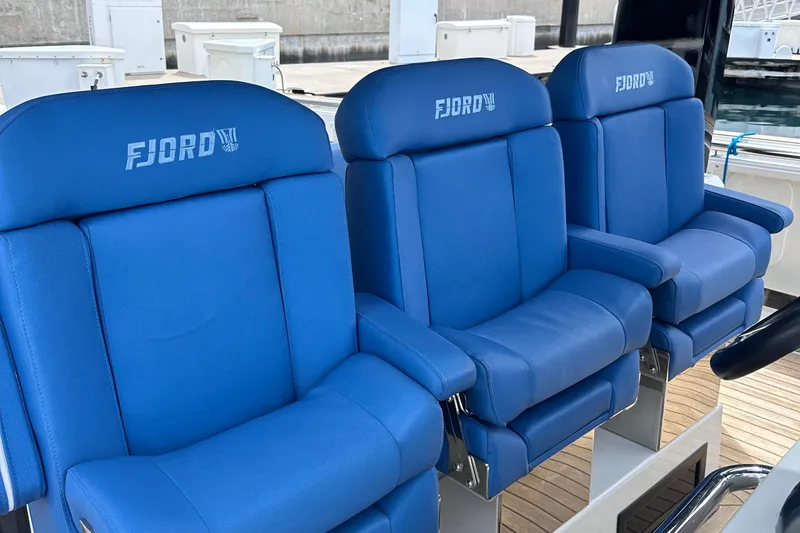 Slide: The Image of Blue leather seats on a 2020 Fjord 44 Open yacht. - 46