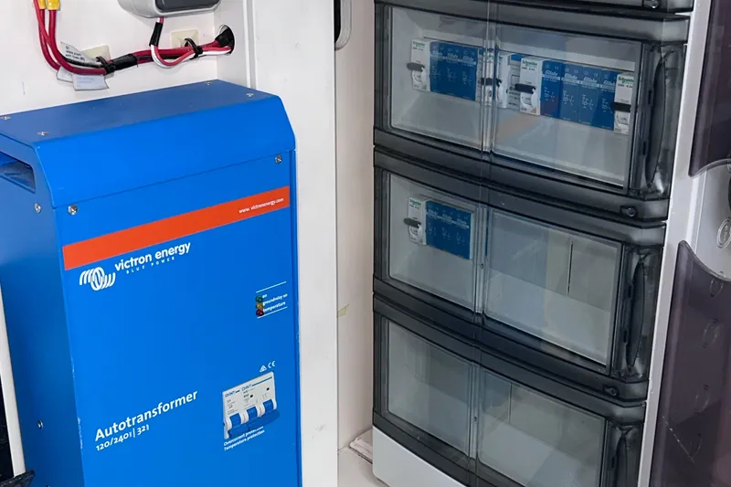 Slide: The Image of Electrical system in a 2020 Fjord 44 Open yacht with Victron Energy autotransformer. - 72