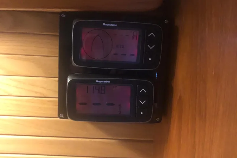 Slide: The Image of Raymarine navigation instruments on 1996 Catalina 30 MkIII sailboat interior. - 41