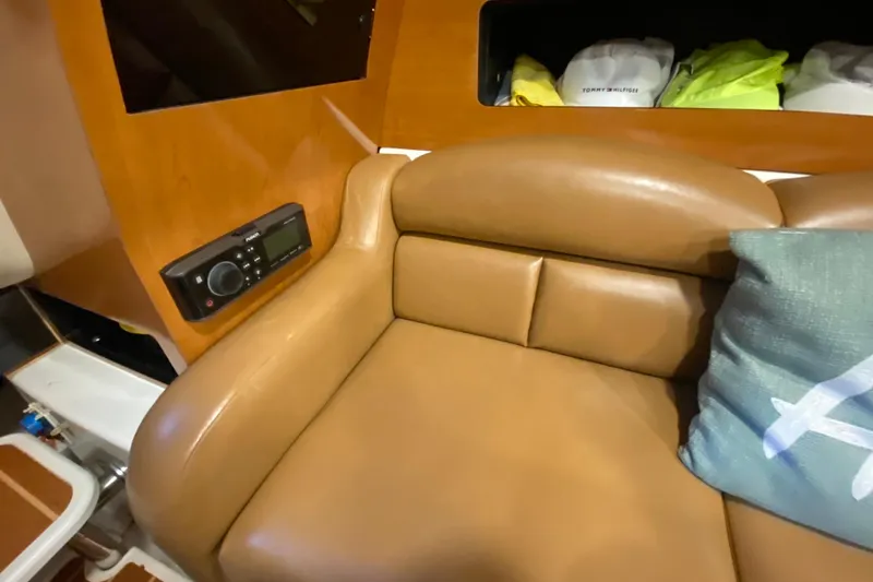 Slide: The Image of Luxurious leather seating in 2009 Century 3200 Offshore boat interior. - 31