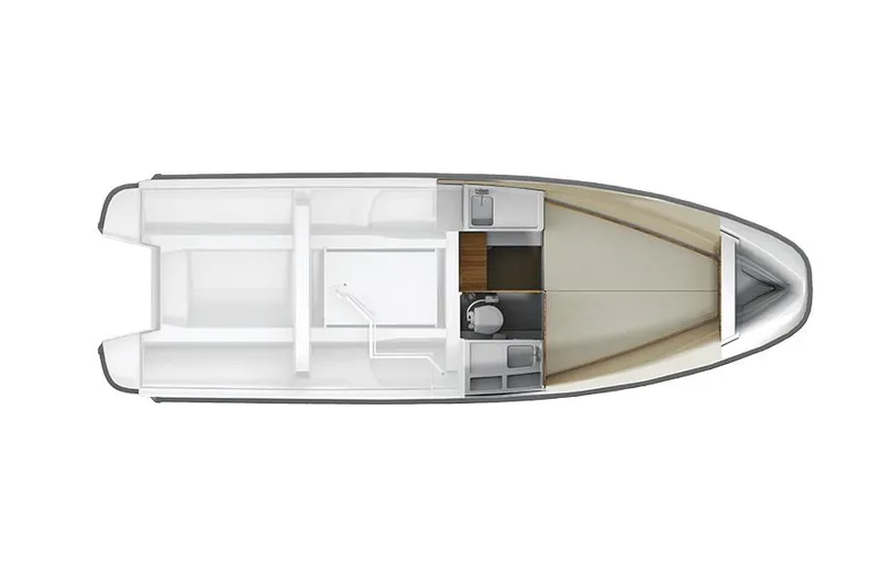 Slide: The Image of Interior of 2025 Nimbus Tender 8 boat with cozy cabin and compact sink area. - 17