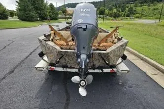 Slide: The Image of 2019 Edge Duck Boats 863 CC on trailer, rear view, outdoors. - 5