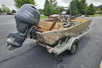 Slide: The Image of 2019 Edge Duck Boats 863 CC with Yamaha outboard motor on trailer. - 9