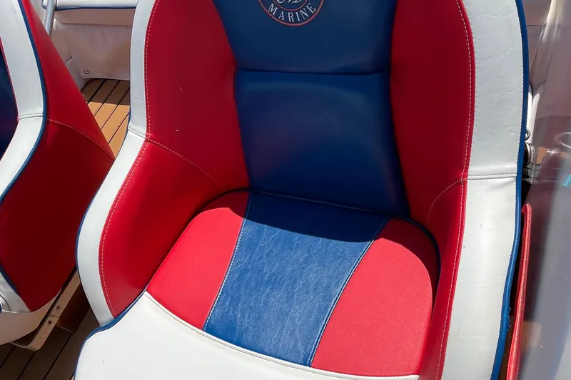 Slide: The Image of Red, white, and blue custom boat seat with marine logo, 2021 model. - 18