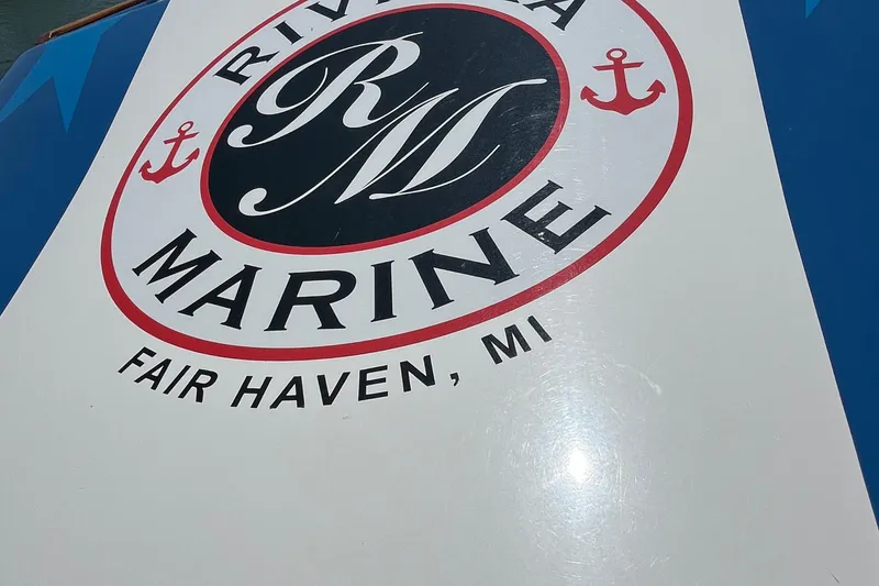 Slide: The Image of Riviera Marine logo on boat, Fair Haven, MI, 2021, custom design. - 20