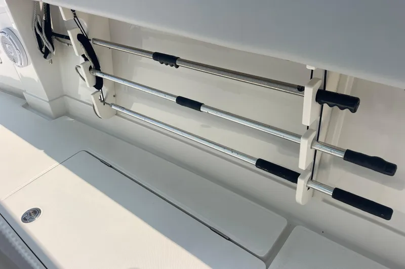 Slide: The Image of Rod holders on a 2020 Jupiter 38 boat, showcasing sleek design and functionality. - 55