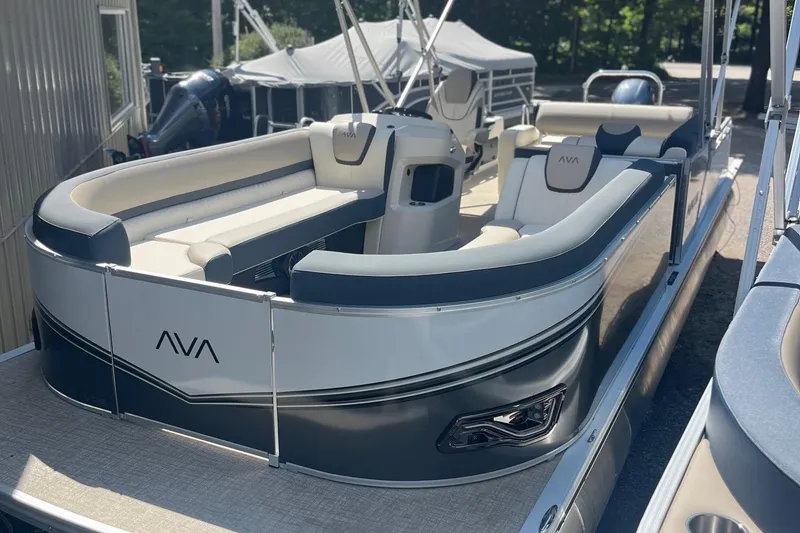 Slide: The Image of 2026 Avalon 25 LSZ VRB pontoon boat with luxurious seating and sleek design. - 8
