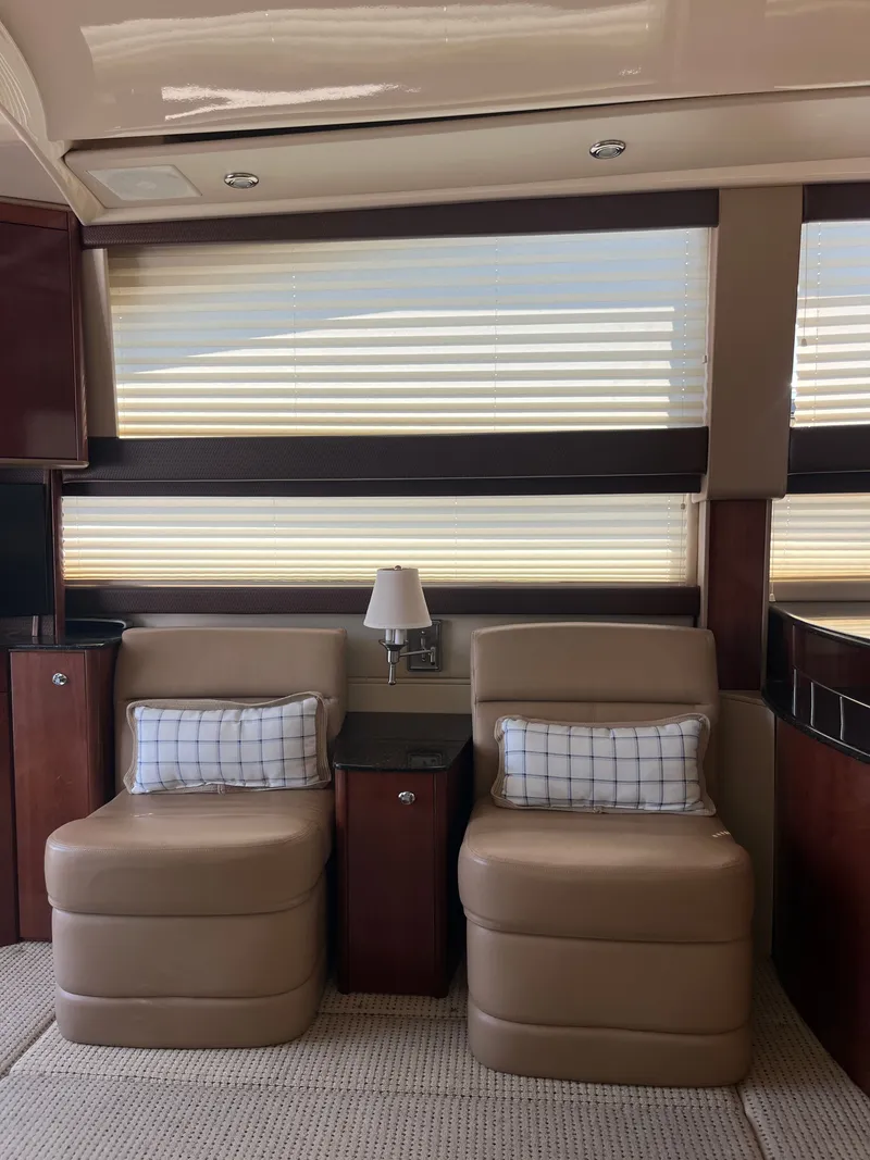 Slide: The Image of Interior of 2008 Meridian 391 Sedan with beige seating and plaid pillows. - 19