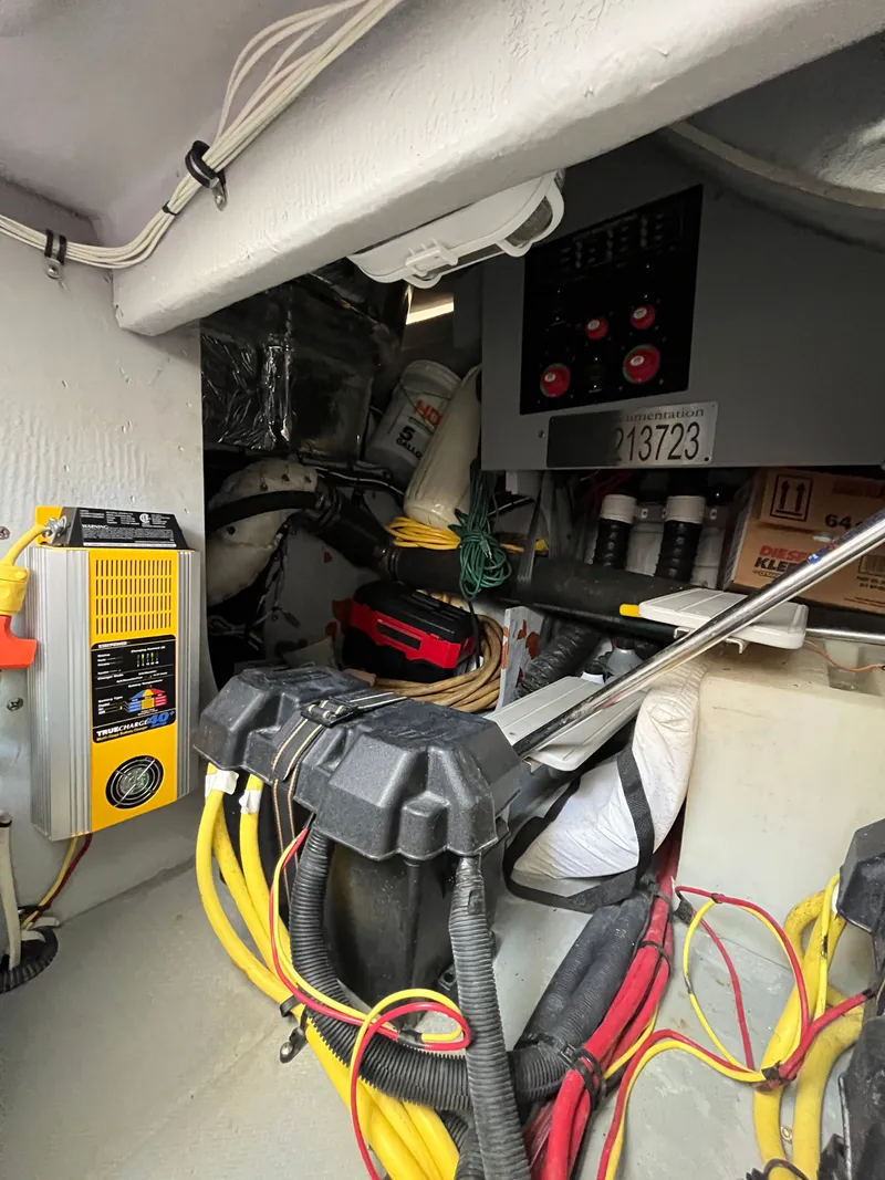 Slide: The Image of Engine compartment of a 2008 Meridian 391 Sedan with wiring and equipment. - 36