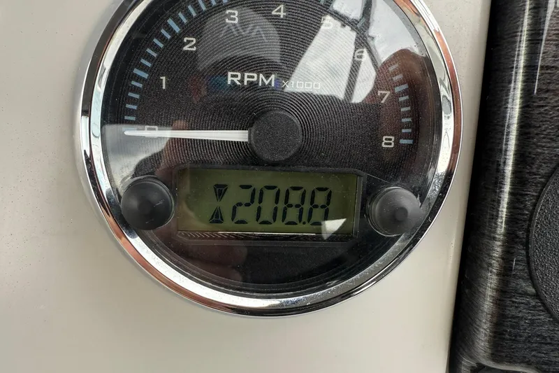 Slide: The Image of Close-up of RPM gauge on 2024 Avalon VENTURE 85 QUAD LOUNGER, displaying 208.8 hours. - 19