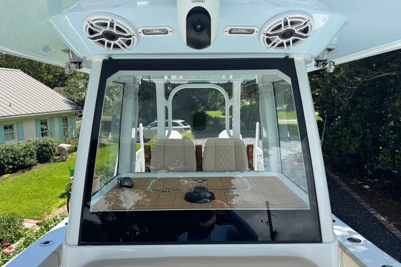 Slide: The Image of 2024 Freeman 28 boat interior with modern seating and audio system. - 22