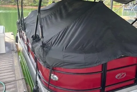 Slide: The Image of 2023 Veranda Relax VR22RC pontoon boat covered at dock. - 14