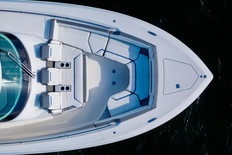 Slide: The Image of Top view of 2021 Tiara Yachts 43 LS luxury boat with spacious seating. - 20