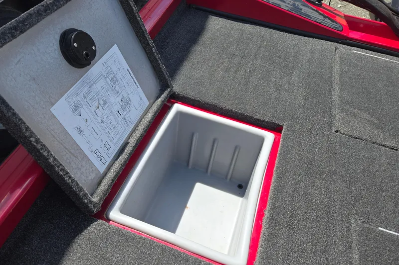 Slide: The Image of Open storage compartment on 2013 Ranger RT188 boat with schematic diagram inside lid. - 18