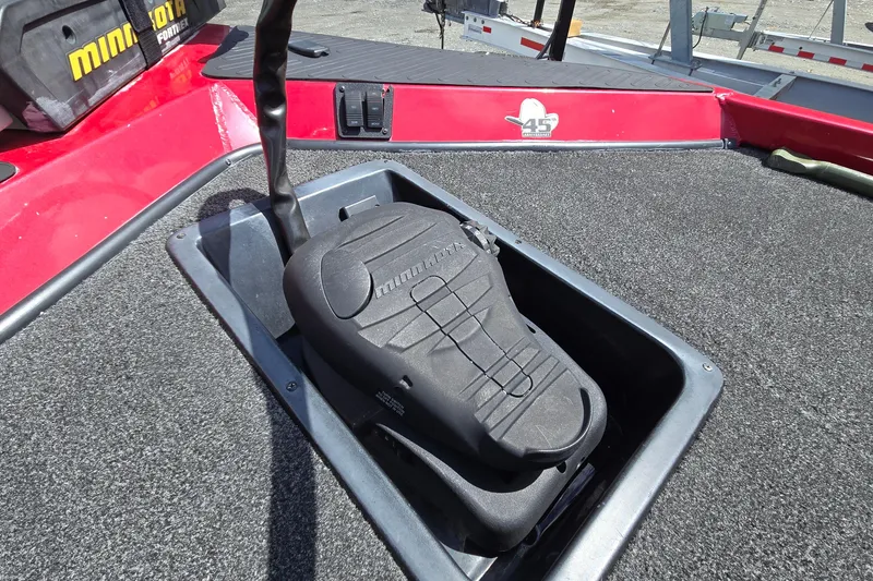 Slide: The Image of 2013 Ranger RT188 boat deck with Minn Kota foot pedal and red accents. - 25
