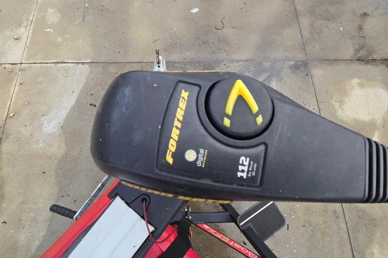 Slide: The Image of Close-up of a Fortrex trolling motor on a 2013 Ranger RT188 boat. - 27