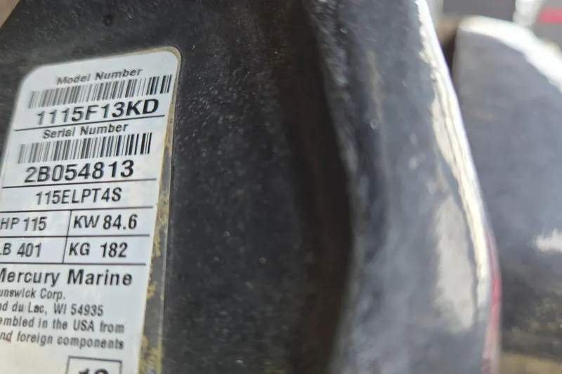 Slide: The Image of Close-up of a Mercury Marine label on a 2013 Ranger RT188 boat. - 37
