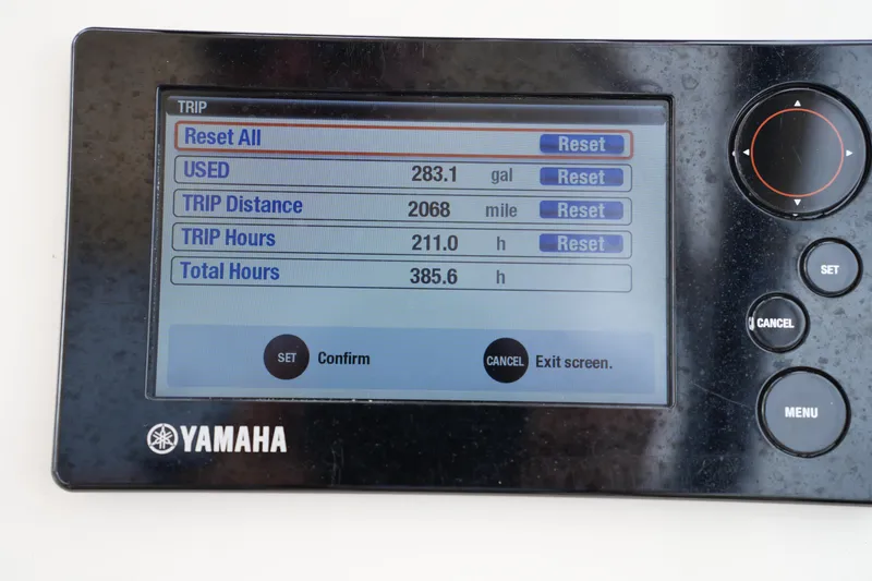 Slide: The Image of Yamaha display showing trip data for 2018 Grady-White Freedom 235 boat. - 24